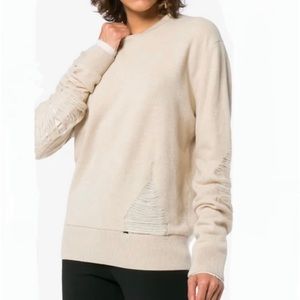 Helmut Lang Lambswool / Wool Distressed cream / beige colored crewneck sweater